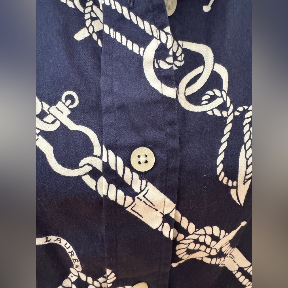 Ralph Lauren Navy and White Chain Print Button-Up Shirt - Picture 4 of 4
